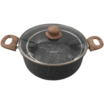 Preview: Vielseitiger Bratentopf 24 cm 4L mit Korb & Glasdeckel für alle Herdarten, ideal als Fritteuse & Kochtopf, Frittiertopf, Antihaft in schwarzem Marmor