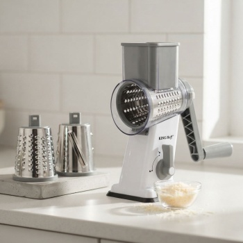 3-in-1 Trommelreibe mit 3 austauschbaren Edelstahltrommeln: für Obst, Gemüse, Käse, Schokolade & Nüssen – Praktischer Schneider für Rohkost