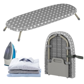 Preview: Kompaktes Mini Bügelbrett Grau, 81,5x30,5 cm: Bezug aus 100% Baumwolle, faltbar, stabil & ideal für kleine Wohnungen, Wohnheime & Reisen