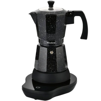 Preview: Elektrische Espresso-Kaffeemaschine & Espressokocher im Mokka Stil schwarz: 500 W, 300 ml für 6 Tassen, edler Kaffeebereiter für Zuhause