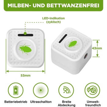 Preview: Mobiler Ultraschall Milbenvertreiber: Schädling-Schutz gegen Bettwanzen & Milben – Für Schlafzimmer, Hotel & Reise, batteriebetrieben