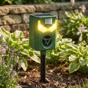 Effektiver Solar & USB Tiervertreiber mit Ultraschall & Flammenlicht – Zuverlässiger Schutz für Garten, Hof & Feld gegen Wildtiere, Katzen & Hunde