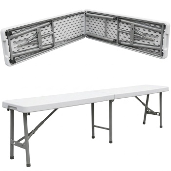 Preview: Faltbare Koffer Sitzbank 182 cm wetterfest stabile Klappbank, transportabel Metall Kunststoff platzsparend, ideal für Camping & Outdoor