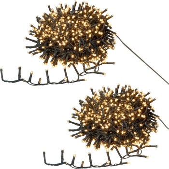 Preview: 2er-Set LED Lichterkette Cluster 400 LEDs warmweiss, je 8 m – dichte Büschel-Lichterkette für innen & aussen, IP44, 7 Lichteffekte, Timer - Weihnachtsbeleuchtung