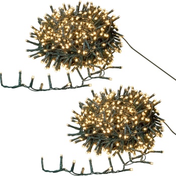 Preview: 2er-Set LED Lichterkette Cluster je 700 LEDs warmweiss, je 14 m – Büschel-Lichterkette für innen & aussen, 7 Effekte, Timer - Weihnachtsbeleuchtung