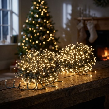 2er-Set LED Lichterkette Cluster je 700 LEDs warmweiss, je 14 m – Büschel-Lichterkette für innen & aussen, 7 Effekte, Timer - Weihnachtsbeleuchtung