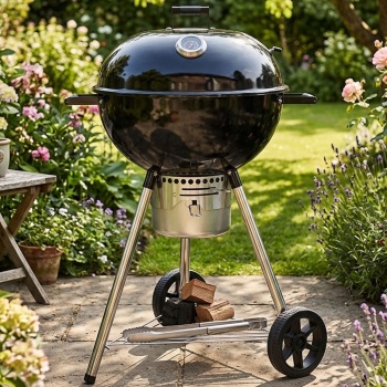 Profi Kugelgrill Ø55 cm – XL Holzkohlegrill mit 55 cm Grillfläche, Deckelhalter, Aschebehälter, Bodengitter & 2 Rädern, Hitzebeständige Pulverbeschichtung