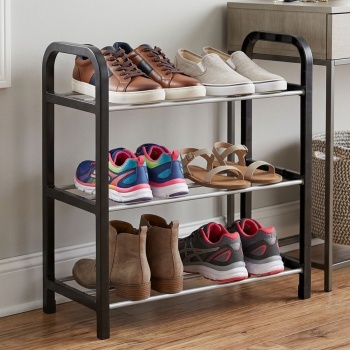 Schuhregal mit 3 Gitter-Ebenen - für 6 Paar Schuhe - Schuhablage 40x19x42 cm, Stabiler Schuhorganizer für Flur, Eingangsbereich und Garderobe