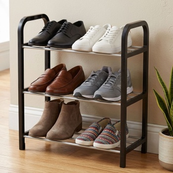 Preview: Schuhregal mit 3 Gitter-Ebenen - für 6 Paar Schuhe - Schuhablage 40x19x42 cm, Stabiler Schuhorganizer für Flur, Eingangsbereich und Garderobe