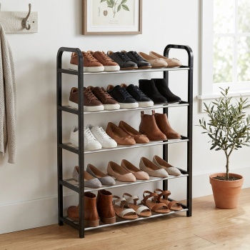 Schuhregal mit 5 Gitter-Ebenen - für 15 Paar Schuhe - Schuhablage 50x19x68 cm, Stabiler Schuhorganizer für Flur, Eingangsbereich und Garderobe