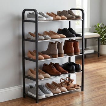Preview: Schuhregal mit 5 Gitter-Ebenen - für 15 Paar Schuhe - Schuhablage 50x19x68 cm, Stabiler Schuhorganizer für Flur, Eingangsbereich und Garderobe