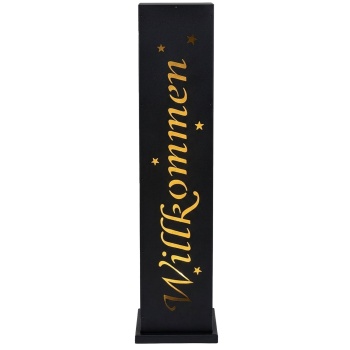 Preview: LED-Stele Willkommen aus Metall 90cm mit Beleuchtung & Timer – Leuchtende Dekosäule für Haustür, Eingangsbereich, Terrasse & Wintergarten