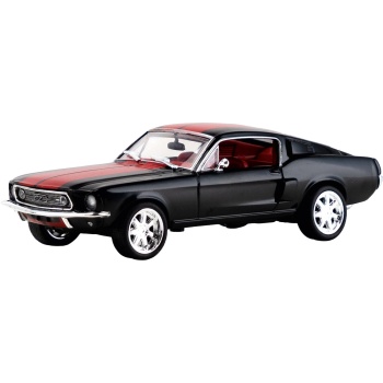 Preview: Ford Mustang Adventskalender – Fastback Modellauto 1:43 Bausatz in Schwarz mit V8 Soundbasis, Begleitbuch & Zubehör – Geschenk für Auto Fans