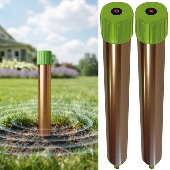 2er-Set Wühltiervertreiber Effektiv & Tierfreundlich - Starker Vibrationsmotor & Quarzschwingungen gegen Maulwurf & Wühlmaus im Garten & Acker