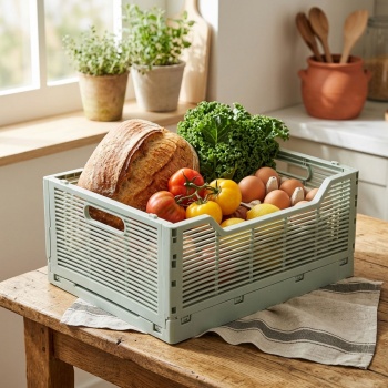 Faltkiste in schickem Graugrün – Rechteckige Klappbox mit Griffen, stapelbar & platzsparend – Perfekte Aufbewahrung (40x30x17 cm) für Haushalt & Büro