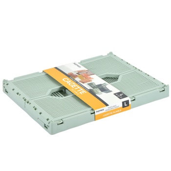Preview: Faltkiste in schickem Graugrün – Rechteckige Klappbox mit Griffen, stapelbar & platzsparend – Perfekte Aufbewahrung (40x30x17 cm) für Haushalt & Büro