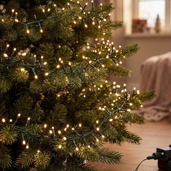 Preview: 2er-Set LED Lichterkette Cluster je 700 LEDs warmweiss, je 14 m – Büschel-Lichterkette für innen & aussen, 7 Effekte, Timer - Weihnachtsbeleuchtung