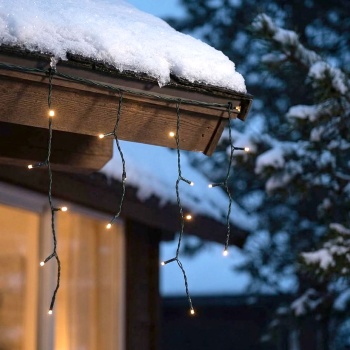 Preview: Eiszapfen Lichterkette 180 LED warmweiss 5,9 m – LED Lichtervorhang für Fenster, Balkon und Vordach, aussen IP44, Timer, 7 Lichteffekte