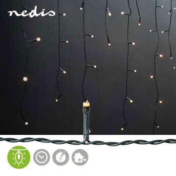 Preview: Eisregen Lichterkette aussen 360 LED warmweiss 9 m – Eiszapfen Lichtervorhang für Dachrinne, Terrasse und Fassade, IP44, Timer, 7 Modi