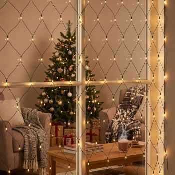 LED Lichternetz 3 x 1,5 m 320 LEDs warmweiss – Lichterkette Netz für Büsche, Sträucher und Fenster, innen & aussen IP44, Timer, 7 Lichteffekte