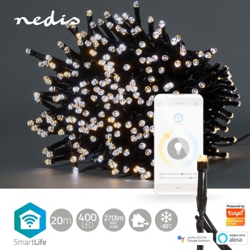 Preview: LED Lichterkette WLAN mit 400 LEDs warmweiss bis kaltweiss – App-Steuerung, Sprachsteuerung, dimmbar, Timer - Für aussen IP65, 5m Zuleitung
