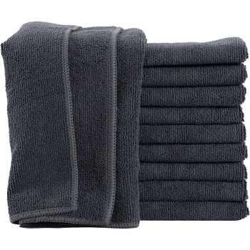 Preview: 10er-Set Mikrofaser-Putztücher Anthrazit 40x40cm - 300 g/m² - Extrem saugstark, fusselfrei & streifenfrei - Hochwertige Reinigungstücher bis 90°C waschbar
