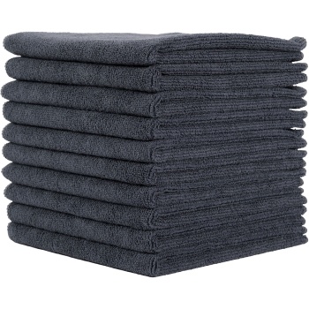 Preview: 10er-Set Mikrofaser-Putztücher Anthrazit 40x40cm - 300 g/m² - Extrem saugstark, fusselfrei & streifenfrei - Hochwertige Reinigungstücher bis 90°C waschbar