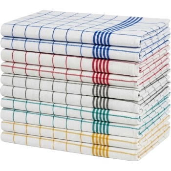 Preview: 10er-Set Geschirrtücher 50x70 cm – 100% Baumwolle, saugstark & kariert – Hochwertige, bunte Küchenhandtücher, bei 60°C waschbar & für den Trockner geeignet