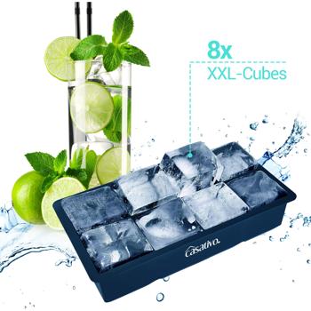 Preview: XXL Silikon Eiswürfelform (8 Fächer, 5x5cm): Grosse Eiswürfel, 1 Liter Füllmenge – BPA-freie, langlebige & wiederverwendbare Eiswürfelform