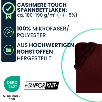 Preview: Kuscheliges Spannbettlaken 180-200x200 cm, OEKO-TEX: Cashmere Touch Qualität für Matratzen - weich, hautsympathisch & atmungsaktiv