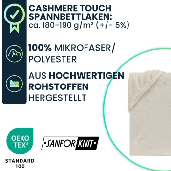 Preview: Kuscheliges Spannbettlaken 180-200x200-220 cm, OEKO-TEX: Cashmere Touch Qualität für Wasserbett & Boxspringbett - weich, hautsympathisch & atmungsaktiv
