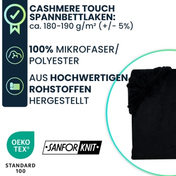 Preview: Kuscheliges Spannbettlaken 180-200x200-220 cm, OEKO-TEX: Cashmere Touch Qualität für Wasserbett & Boxspringbett - weich, hautsympathisch & atmungsaktiv