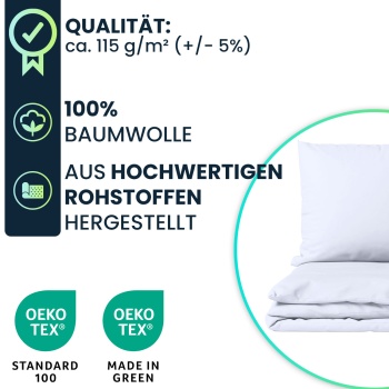 Preview: Bettwäsche-Set 135x200/80x80 cm, 100% Baumwolle mit Reissverschluss, hautsympathischer & atmungsaktiver Bett- und Kissenbezug für erholsamen Schlaf