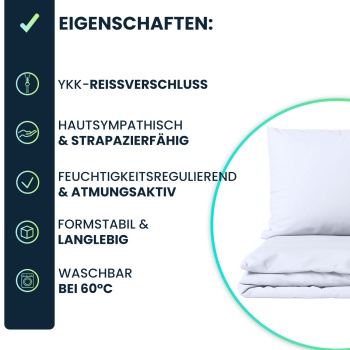 Preview: 2er-Set Bettwäsche 135x200/80x80 cm, 100% Baumwolle mit Reissverschluss, hautsympathische & atmungsaktive Bett- und Kissenbezüge für erholsamen Schlaf