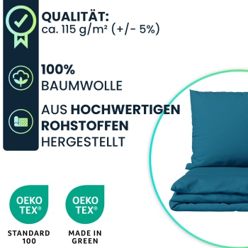 Preview: Bettwäsche-Set 135x200/80x80 cm, 100% Baumwolle mit Reissverschluss, hautsympathischer & atmungsaktiver Bett- und Kissenbezug für erholsamen Schlaf
