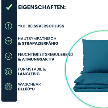 Preview: Bettwäsche-Set 135x200/80x80 cm, 100% Baumwolle mit Reissverschluss, hautsympathischer & atmungsaktiver Bett- und Kissenbezug für erholsamen Schlaf