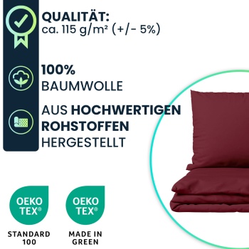 Preview: Bettwäsche-Set 135x200/80x80 cm, 100% Baumwolle mit Reissverschluss, hautsympathischer & atmungsaktiver Bett- und Kissenbezug für erholsamen Schlaf