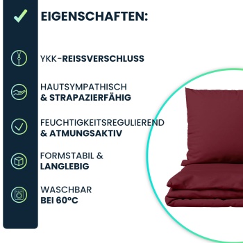 Preview: Bettwäsche-Set 135x200/80x80 cm, 100% Baumwolle mit Reissverschluss, hautsympathischer & atmungsaktiver Bett- und Kissenbezug für erholsamen Schlaf