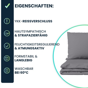 Preview: Bettwäsche-Set 135x200/80x80 cm, 100% Baumwolle mit Reissverschluss, hautsympathischer & atmungsaktiver Bett- und Kissenbezug für erholsamen Schlaf