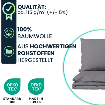 Preview: 2er-Set Bettwäsche 135x200/80x80 cm, 100% Baumwolle mit Reissverschluss, hautsympathische & atmungsaktive Bett- und Kissenbezüge für erholsamen Schlaf