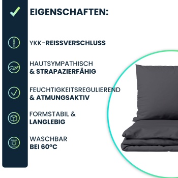 Preview: Bettwäsche-Set 135x200/80x80 cm, 100% Baumwolle mit Reissverschluss, hautsympathischer & atmungsaktiver Bett- und Kissenbezug für erholsamen Schlaf