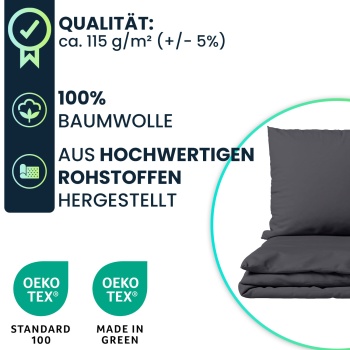 Preview: Bettwäsche-Set 155x220/80x80 cm, 100% Baumwolle mit Reissverschluss, hautsympathischer & atmungsaktiver Bett- und Kissenbezug für erholsamen Schlaf