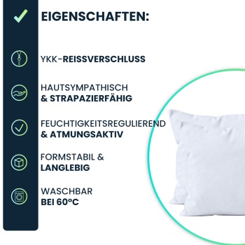 Preview: Kissenbezug 2er-Set 40x40 Weiss - Hochwertige Baumwolle Kissenhüllen für Deko, Bett & Sofakissen - Langlebig, Pflegeleicht & mit Reissverschluss