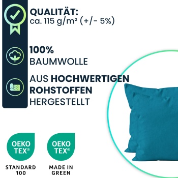 Preview: Kissenbezug 2er-Set 40x40 Petrol - Hochwertige Baumwolle Kissenhüllen für Deko, Bett & Sofakissen - Langlebig, Pflegeleicht & mit Reissverschluss