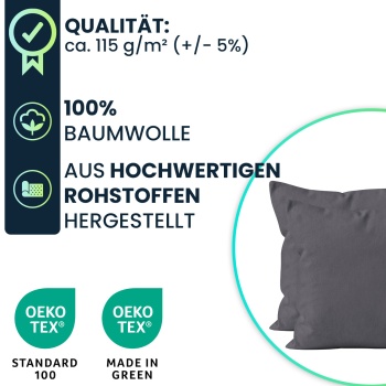 Preview: Kissenbezug 2er-Set 40x40 Anthrazit - Hochwertige Baumwolle Kissenhüllen für Deko, Bett & Sofakissen - Langlebig, Pflegeleicht & mit Reissverschluss