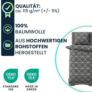 Preview: Bettwäsche-Set 135x200/80x80 cm, 100% Baumwolle mit Reissverschluss, hautsympathischer & atmungsaktiver Bett- und Kissenbezug für erholsamen Schlaf