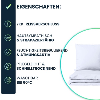 Preview: 2er-Set Bettwäsche 135x200/80x80 cm, 100% Mikrofaser mit Reissverschluss, hautsympathische & atmungsaktive Bett- & Kissenbezüge, OEKO-TEX Standard 100