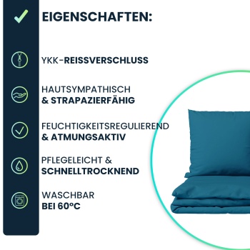 Preview: 2er-Set Bettwäsche 135x200/80x80 cm, 100% Mikrofaser mit Reissverschluss, hautsympathische & atmungsaktive Bett- & Kissenbezüge, OEKO-TEX Standard 100