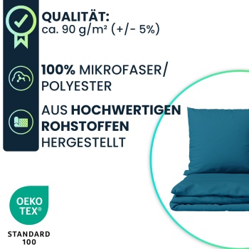 Preview: 2er-Set Bettwäsche 135x200/80x80 cm, 100% Mikrofaser mit Reissverschluss, hautsympathische & atmungsaktive Bett- & Kissenbezüge, OEKO-TEX Standard 100