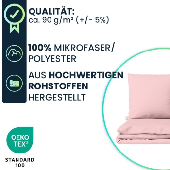 Preview: 2er-Set Bettwäsche 135x200/80x80 cm, 100% Mikrofaser mit Reissverschluss, hautsympathische & atmungsaktive Bett- & Kissenbezüge, OEKO-TEX Standard 100